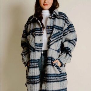 Promesa Blue and Gray Striped Trench Coat